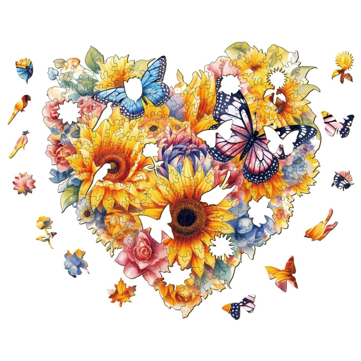 Sunflower and Butterfly Wooden Jigsaw Puzzle - KAAYEE Puzzle