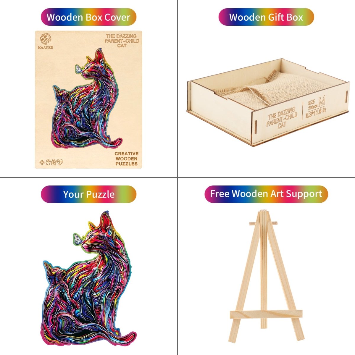 The Dazzing Parent - Child Cat Wooden Jigsaw Puzzle - KAAYEE Puzzle