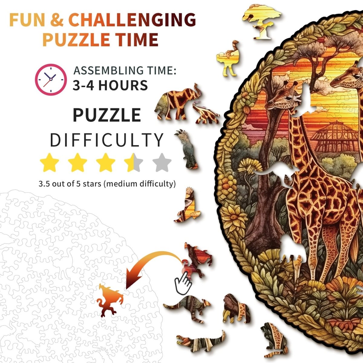 The Giraffe Family Wooden Jigsaw Puzzle - KAAYEE Puzzle