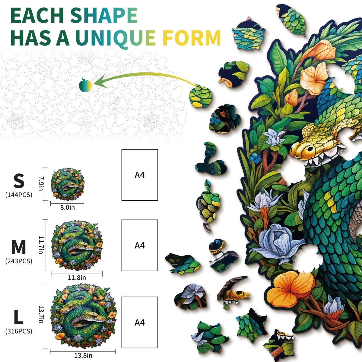 The Snake Family Wooden Jigsaw Puzzle - KAAYEE Puzzle