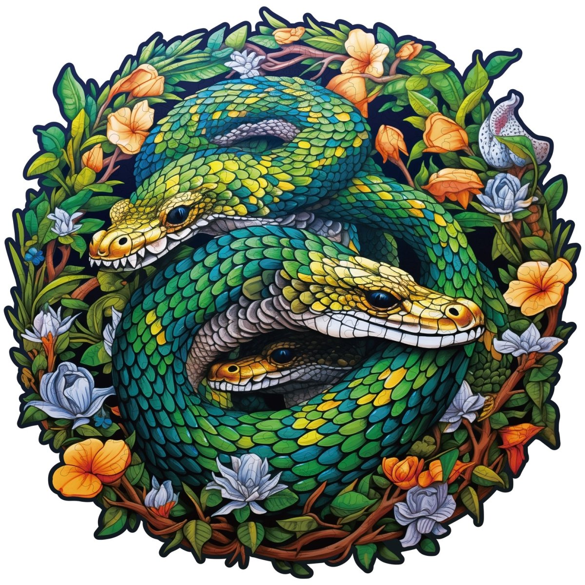 The Snake Family Wooden Jigsaw Puzzle - KAAYEE Puzzle