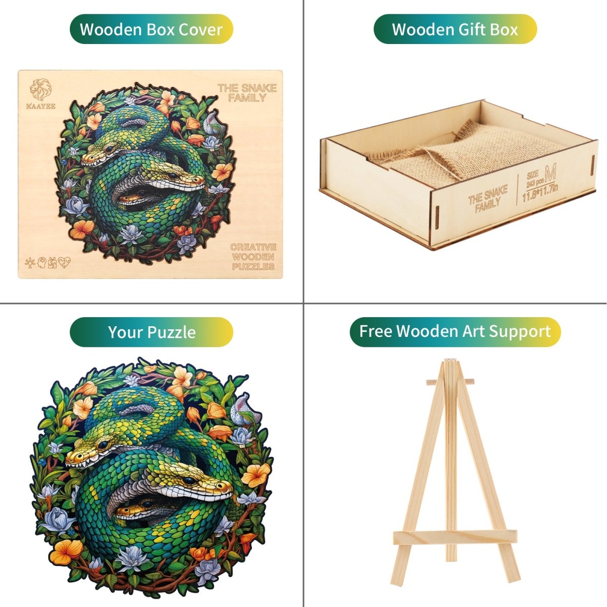 The Snake Family Wooden Jigsaw Puzzle - KAAYEE Puzzle