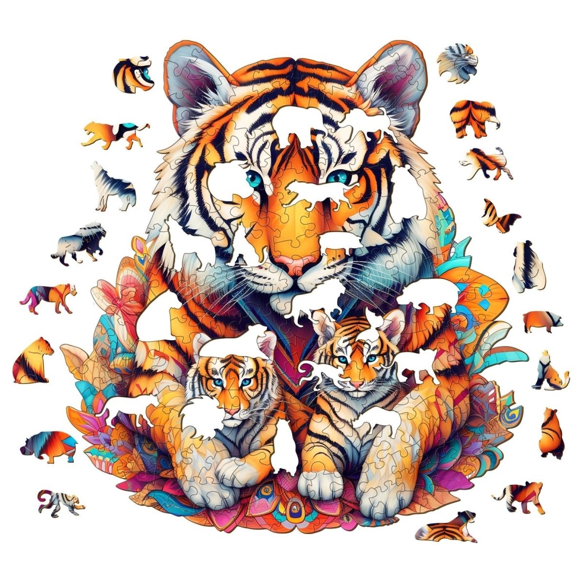 Tiger Family Wooden Jigsaw Puzzle - KAAYEE Puzzle