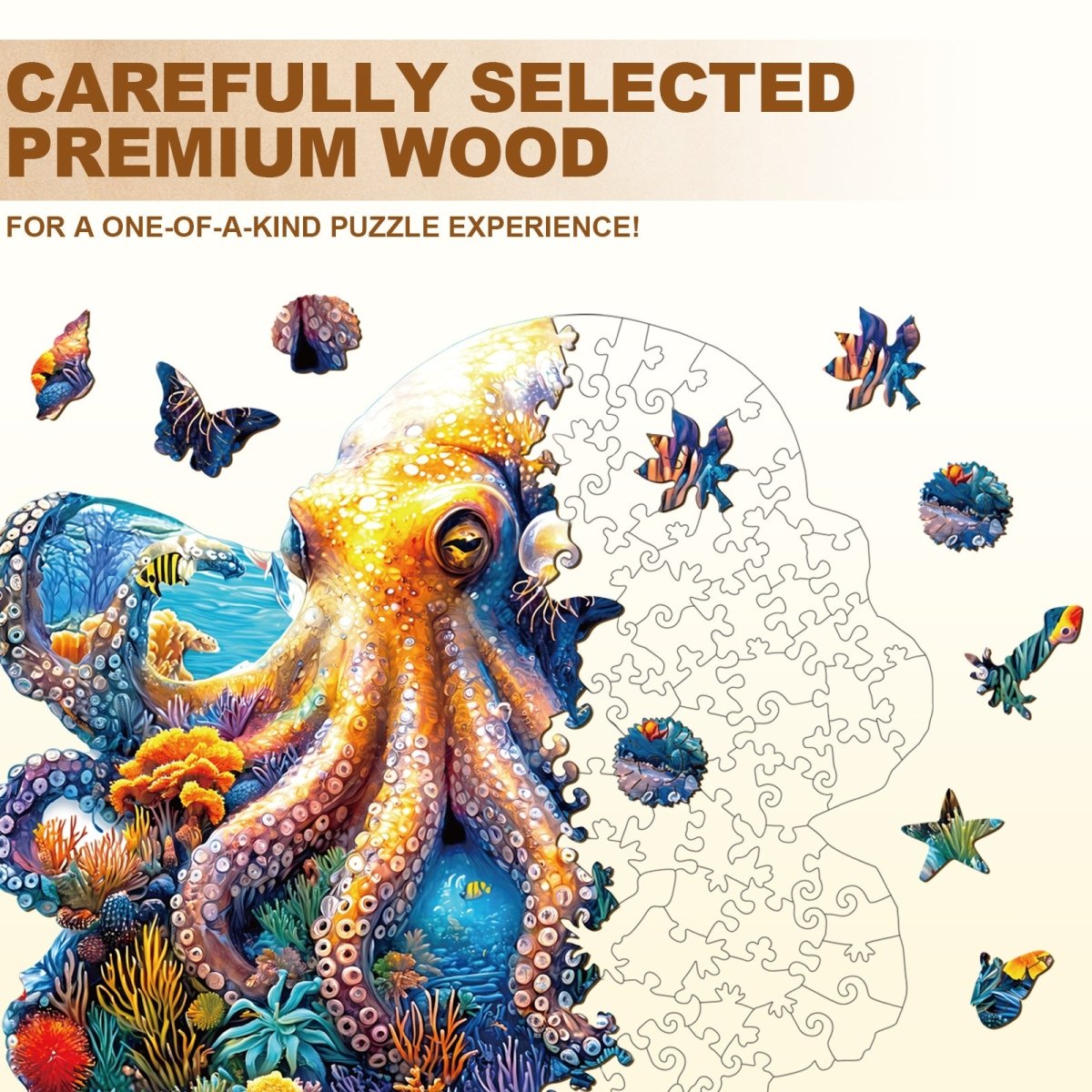 Underwater world - octopus Wooden Jigsaw Puzzle - KAAYEE Puzzle