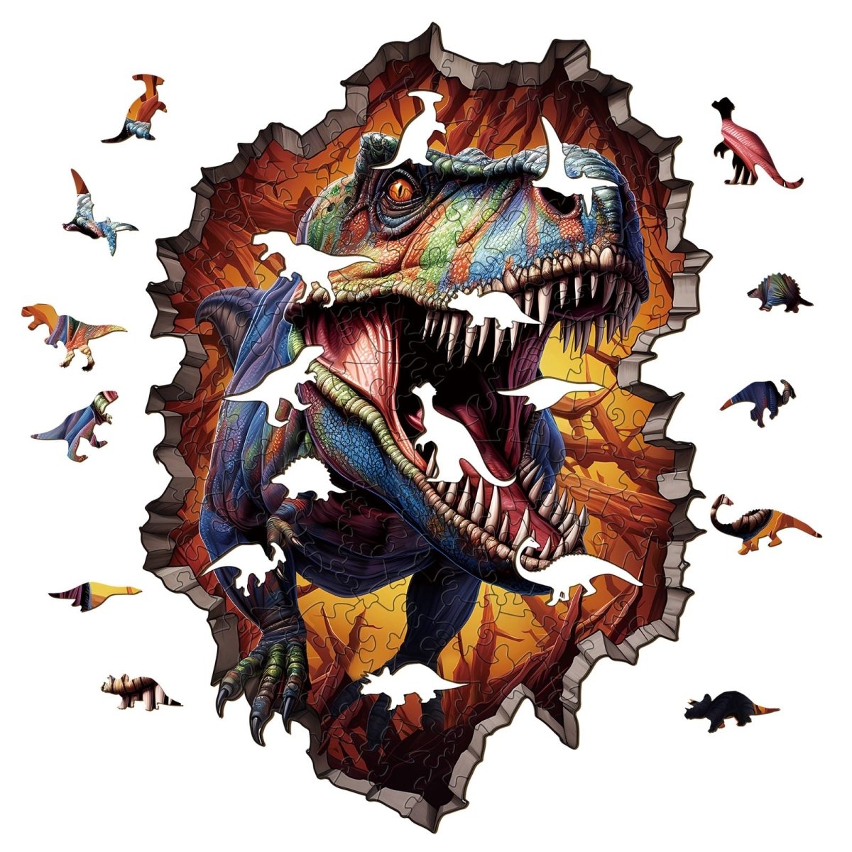 Wall Breaking T rex Wooden Jigsaw Puzzle - KAAYEE Puzzle