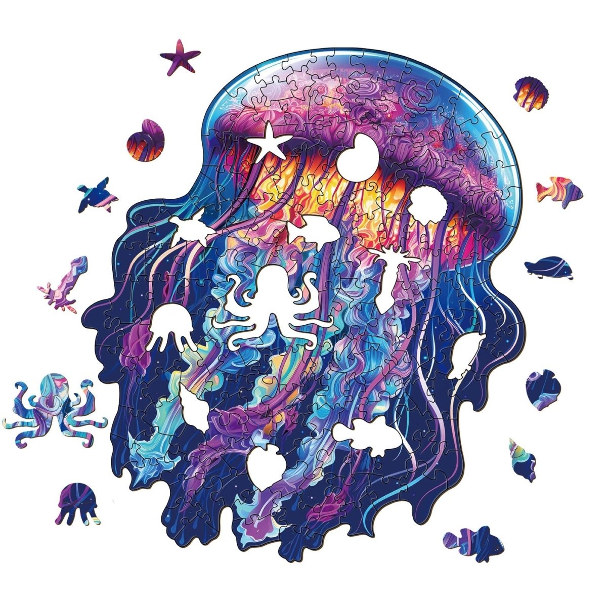 Watercolor Jellyfish Wooden Jigsaw Puzzle - KAAYEE Puzzle