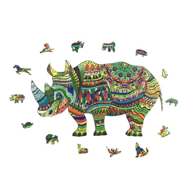 WATHCHFUL RHINO Wooden Jigsaw Puzzle - KAAYEE Puzzle