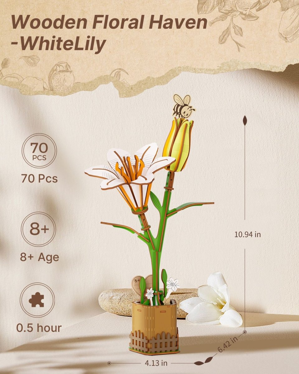 White Lily DIY Wooden Flower - KAAYEE Puzzle