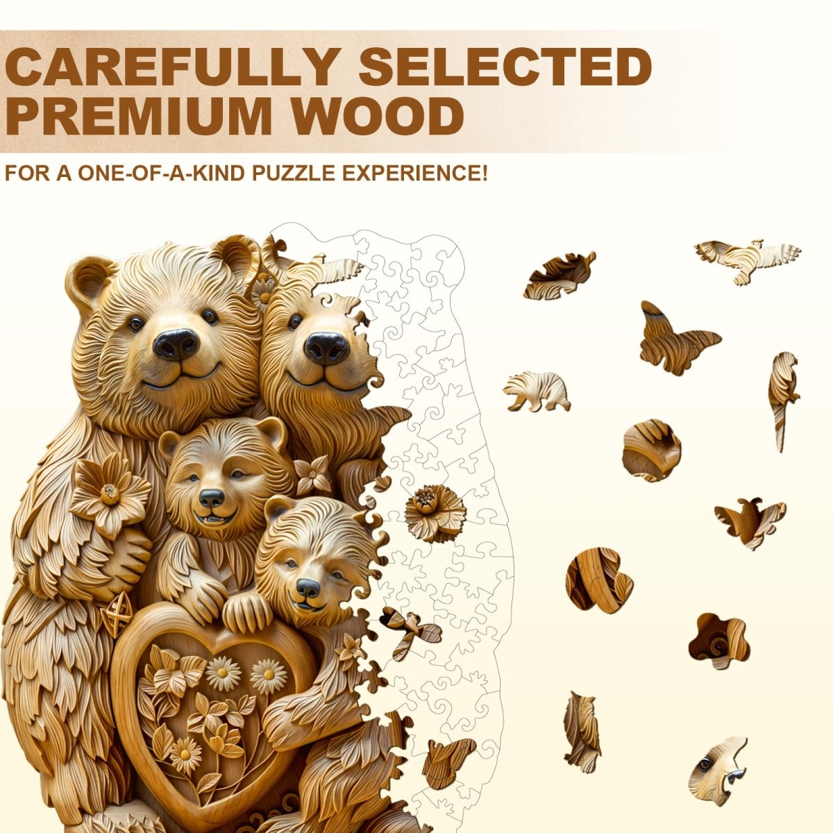 Woodcarve bear family Wooden Jigsaw Puzzle - KAAYEE Puzzle