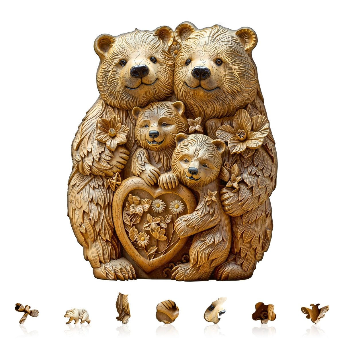 Woodcarve bear family Wooden Jigsaw Puzzle - KAAYEE Puzzle