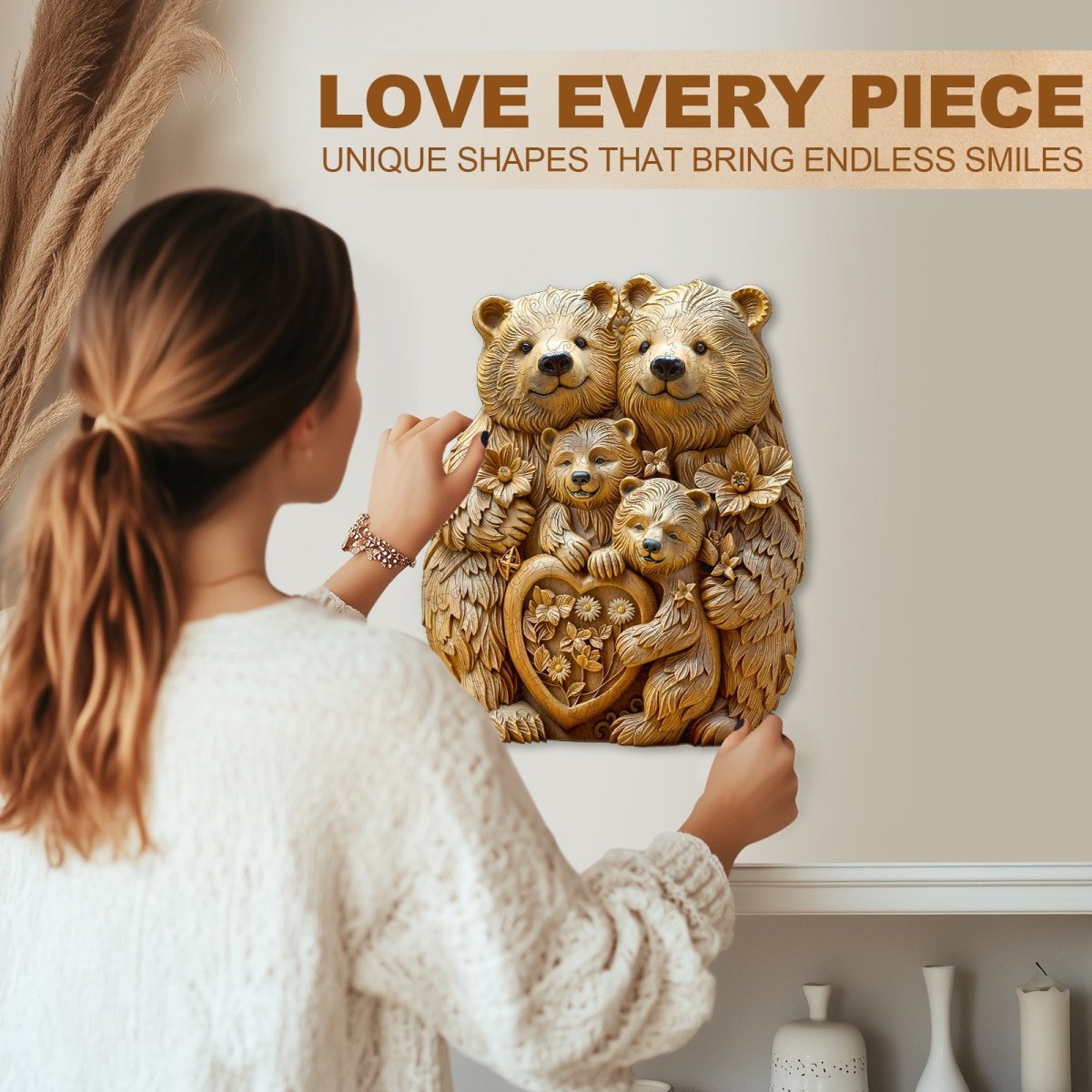 Woodcarve bear family Wooden Jigsaw Puzzle - KAAYEE Puzzle