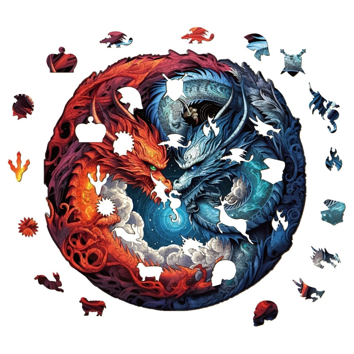 Yin Yang Dragon 2 Wooden Jigsaw Puzzle - KAAYEE Puzzle