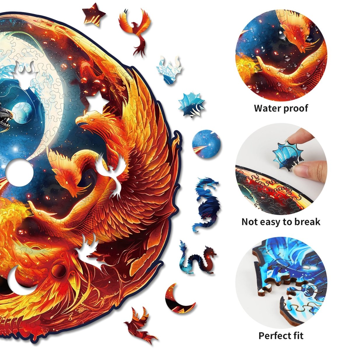 YinYang Dragon and Phoenix Wooden Jigsaw Puzzle - KAAYEE Puzzle