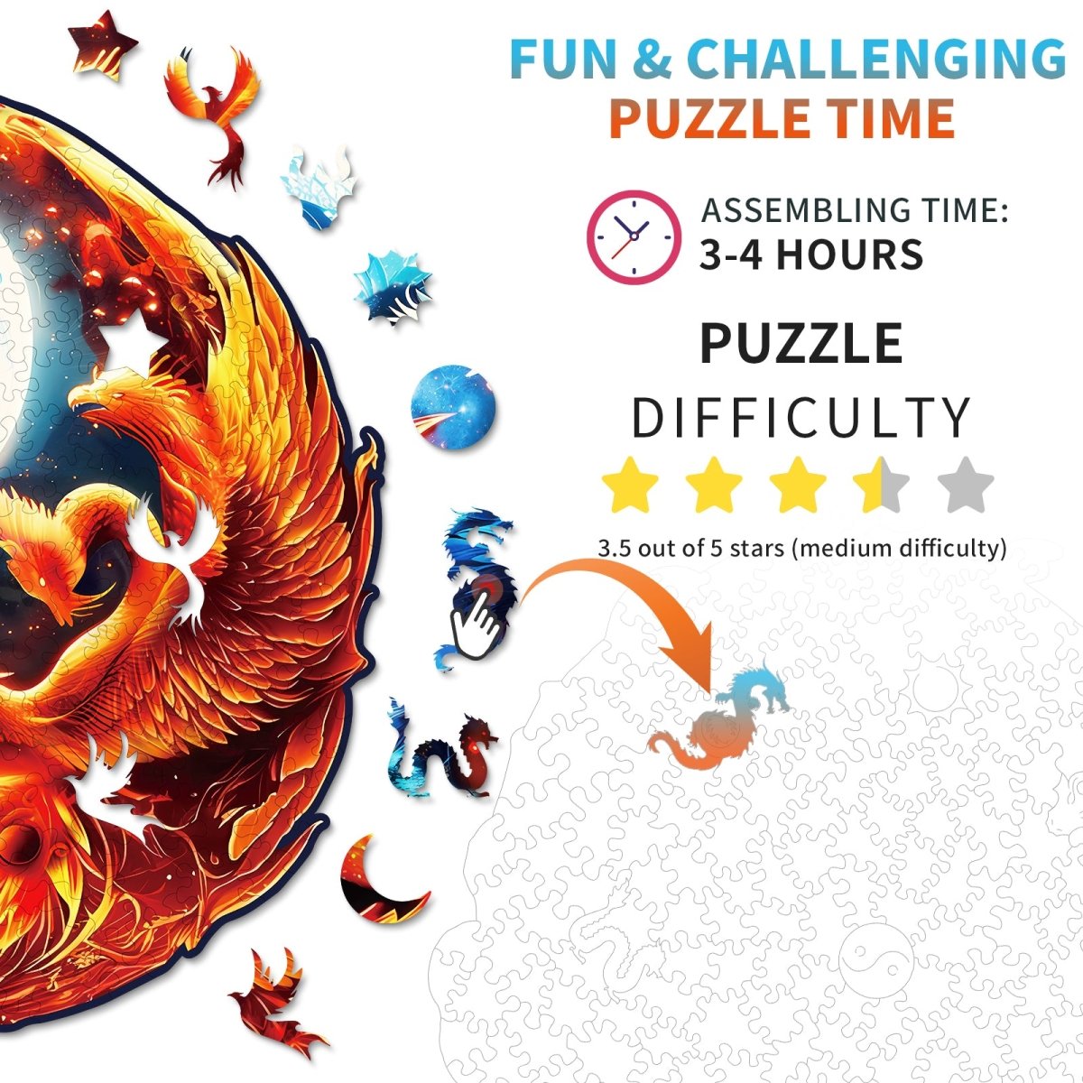 YinYang Dragon and Phoenix Wooden Jigsaw Puzzle - KAAYEE Puzzle