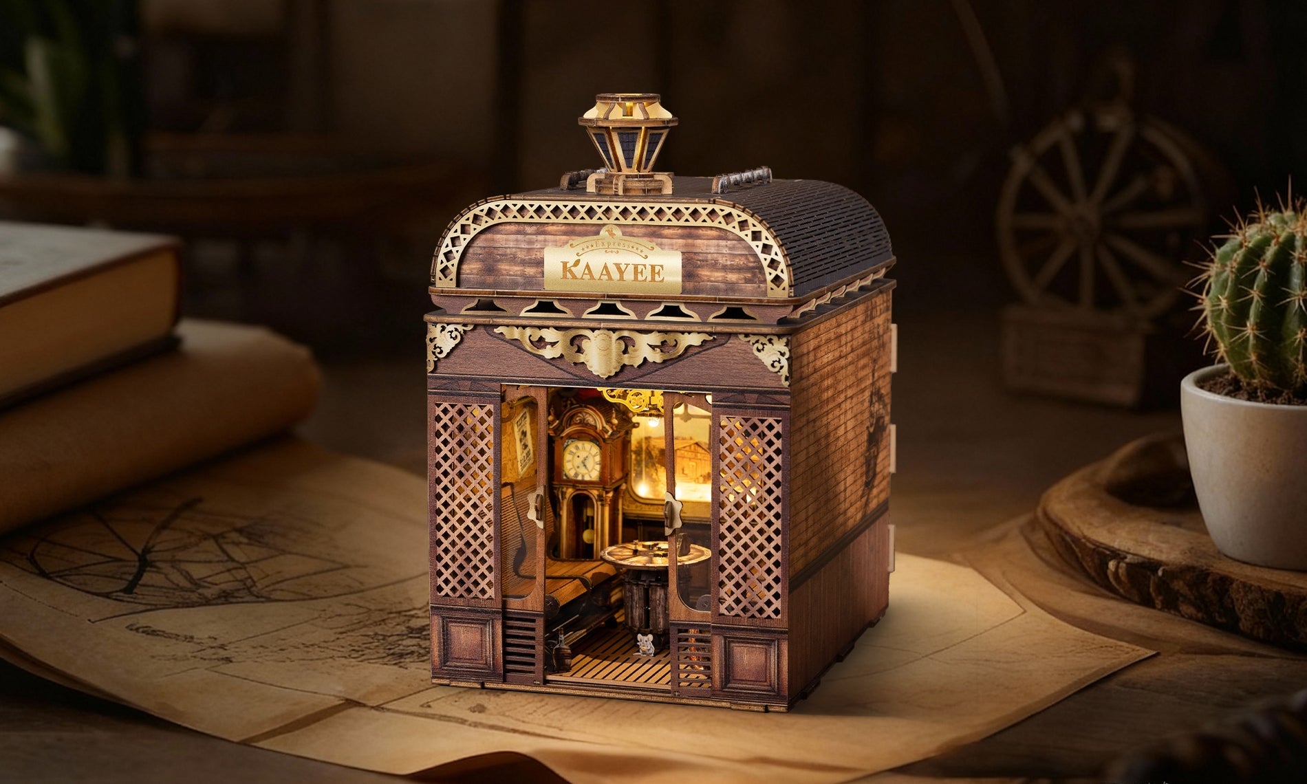 How to Assemble the Rolling Screen in Kaayee Retro Train Book Nook Kit - KAAYEE Puzzle