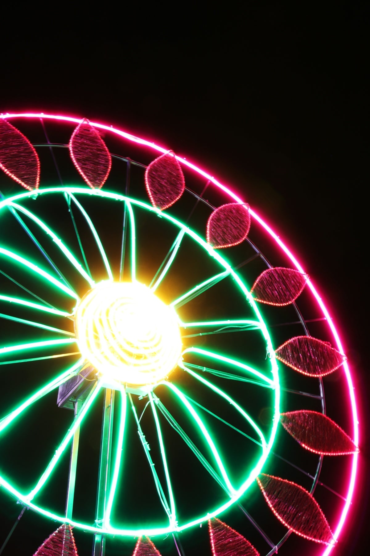 a ferris wheel is lit up at night