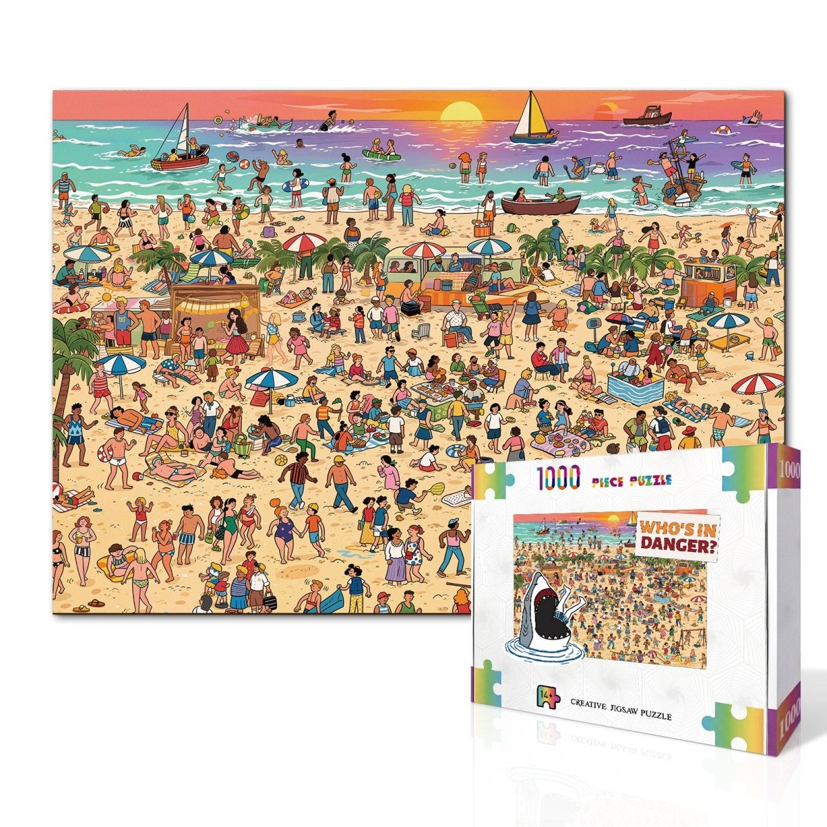 1000 - Piece Hidden Spot - the - Person Jigsaw Puzzle – Who's in Danger? Sunset Beach - KAAYEE Puzzle