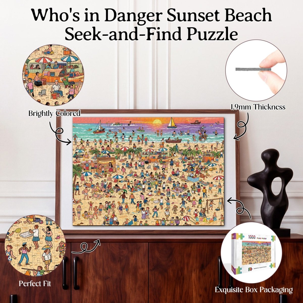 1000 - Piece Hidden Spot - the - Person Jigsaw Puzzle – Who's in Danger? Sunset Beach - KAAYEE Puzzle