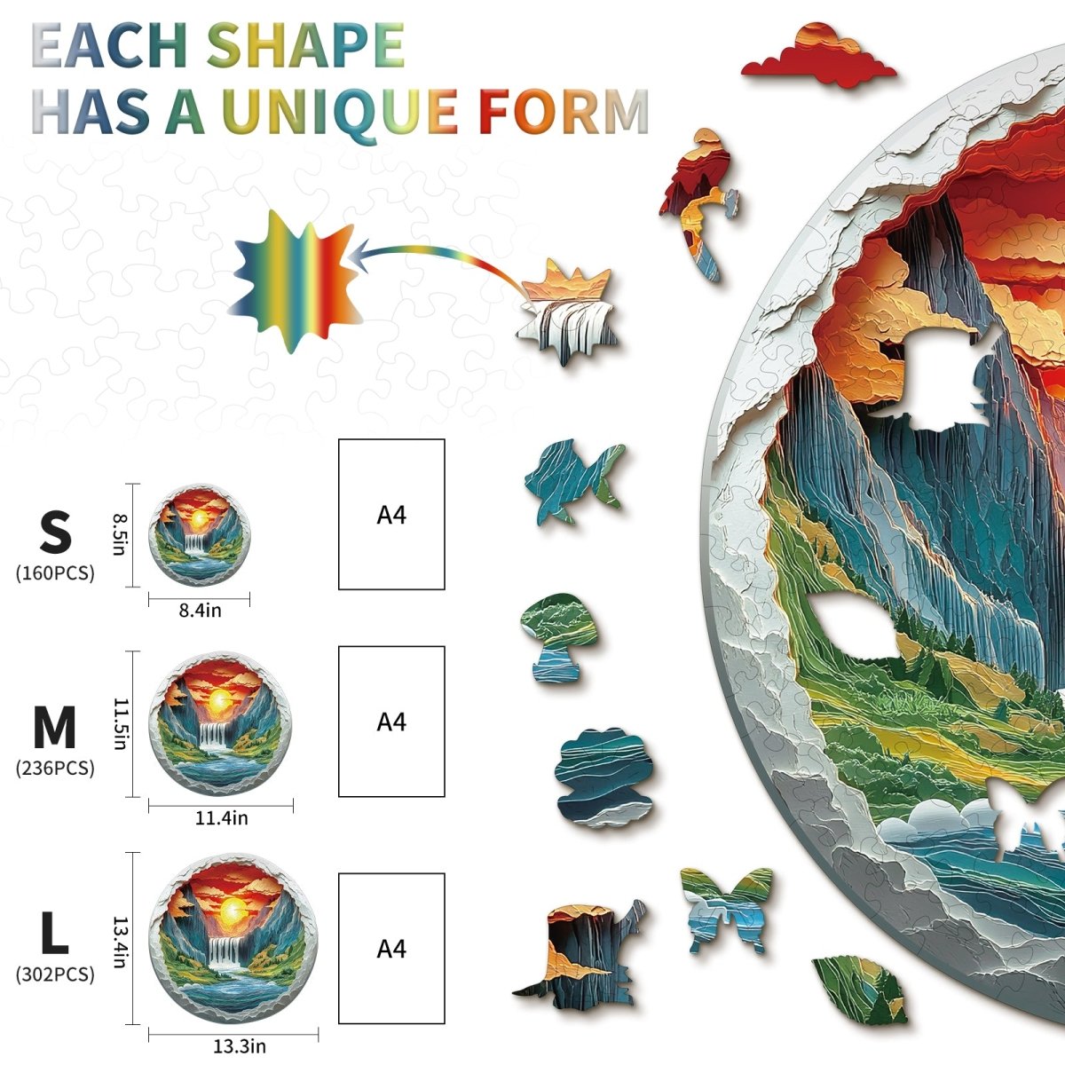 3D Canyon Waterfall Wooden Jigsaw Puzzle - KAAYEE Puzzle