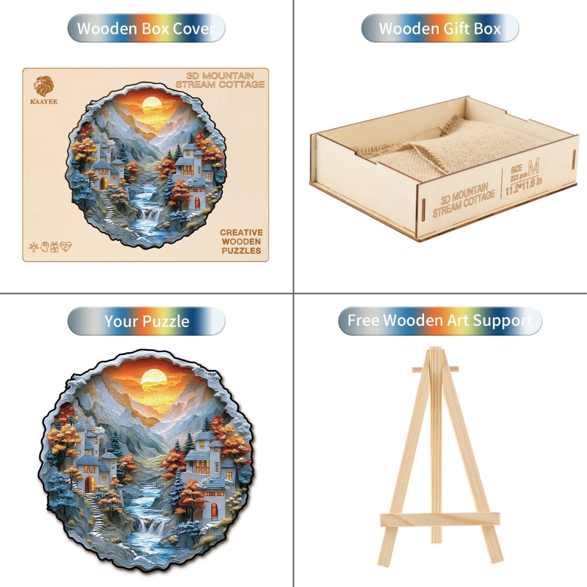 3D Mountain Stream Cottage Wooden Jigsaw Puzzle - KAAYEE Puzzle