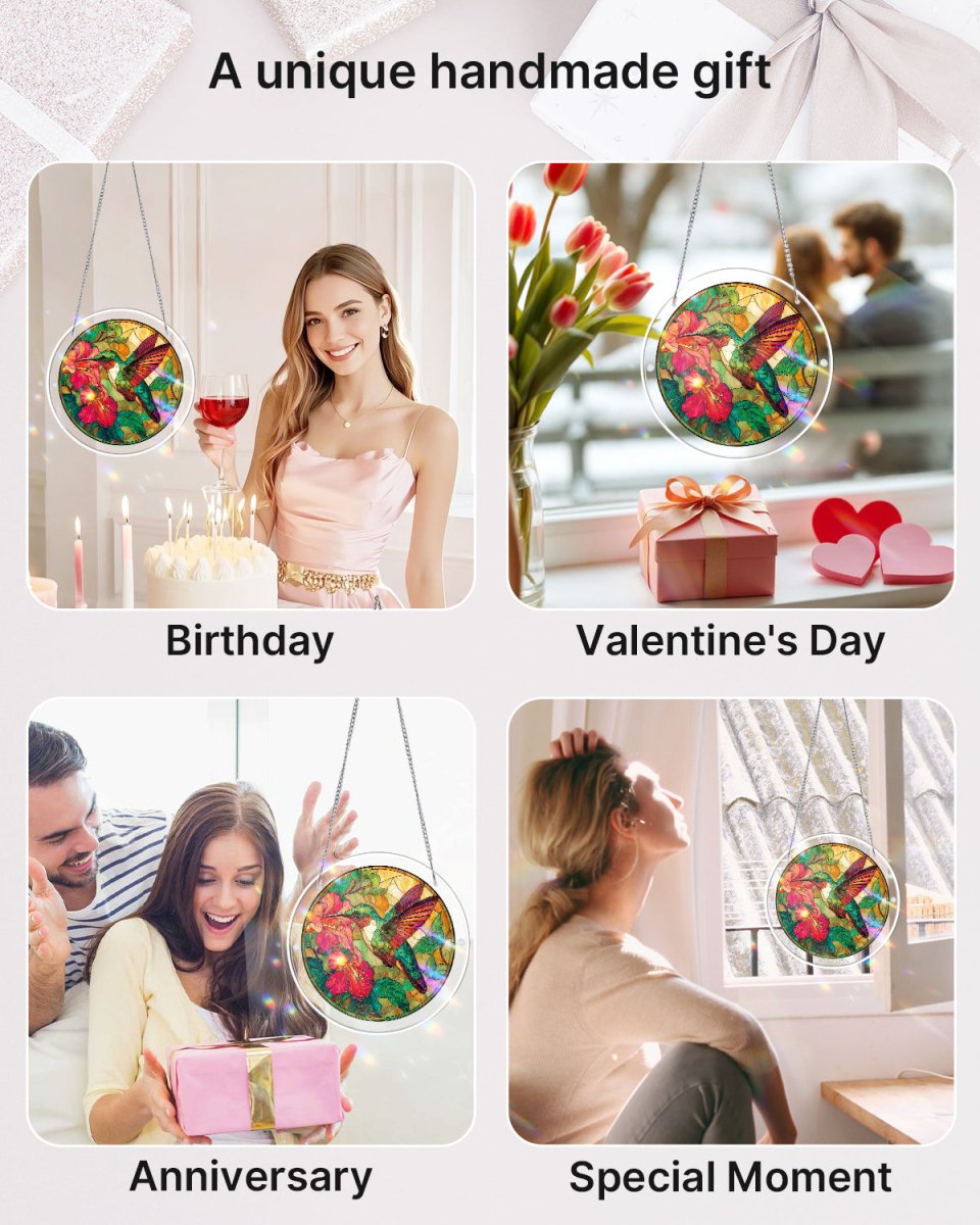 83 - piece Acrylic Jigsaw Puzzle Suncatcher - Emerald Flame Hummingbird - KAAYEE Puzzle