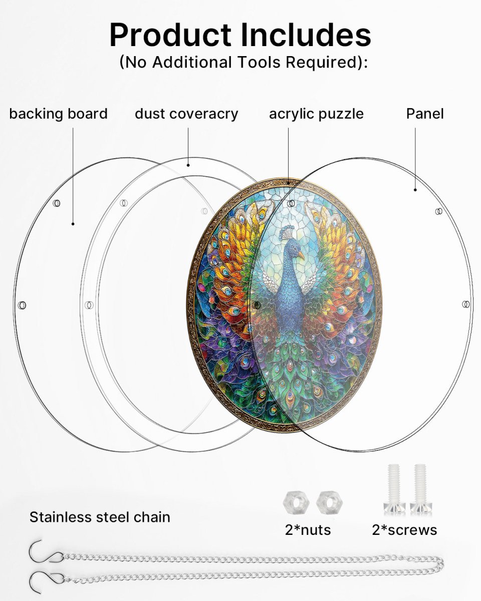 83 - piece Acrylic Jigsaw Puzzle Suncatcher - Peacock of Radiance - KAAYEE Puzzle