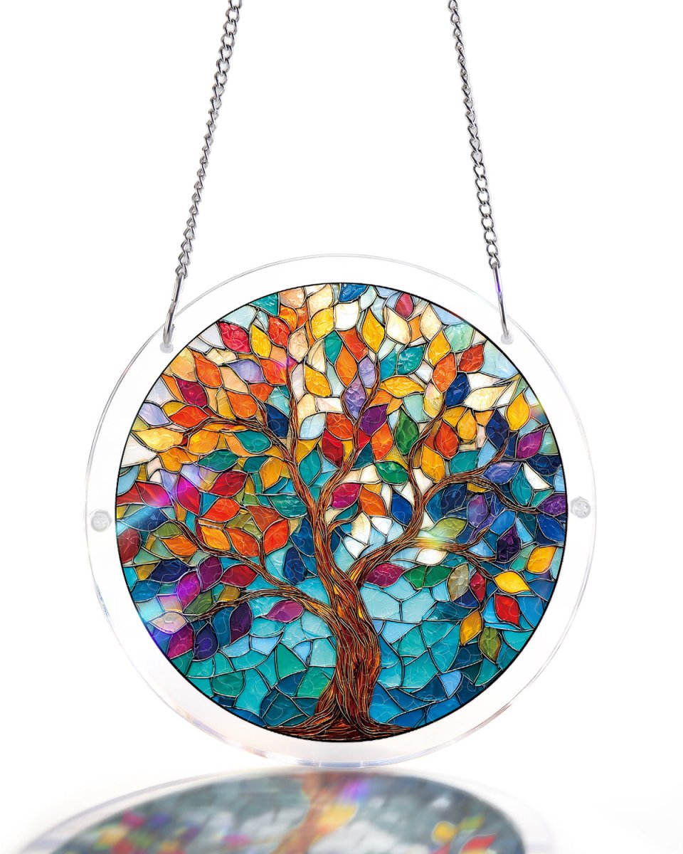 Stained Glass Art Divine Light カメルーン銀貨 Tree of Luminous Leaves Light Suncatcher-Acrylic Window Art
