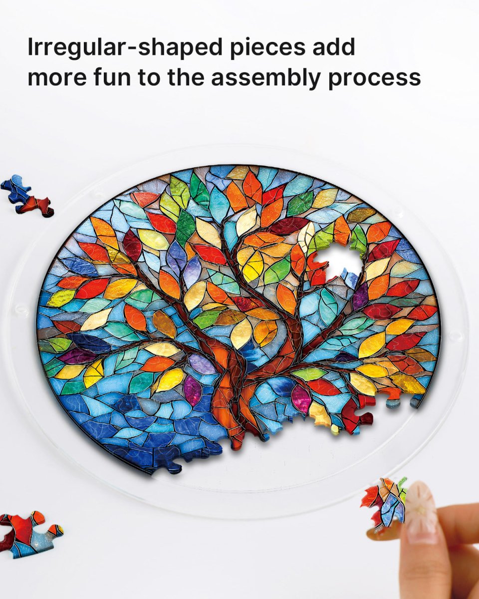 83 - piece Acrylic Jigsaw Puzzle Suncatcher - Tree of Radiant Glass - KAAYEE Puzzle