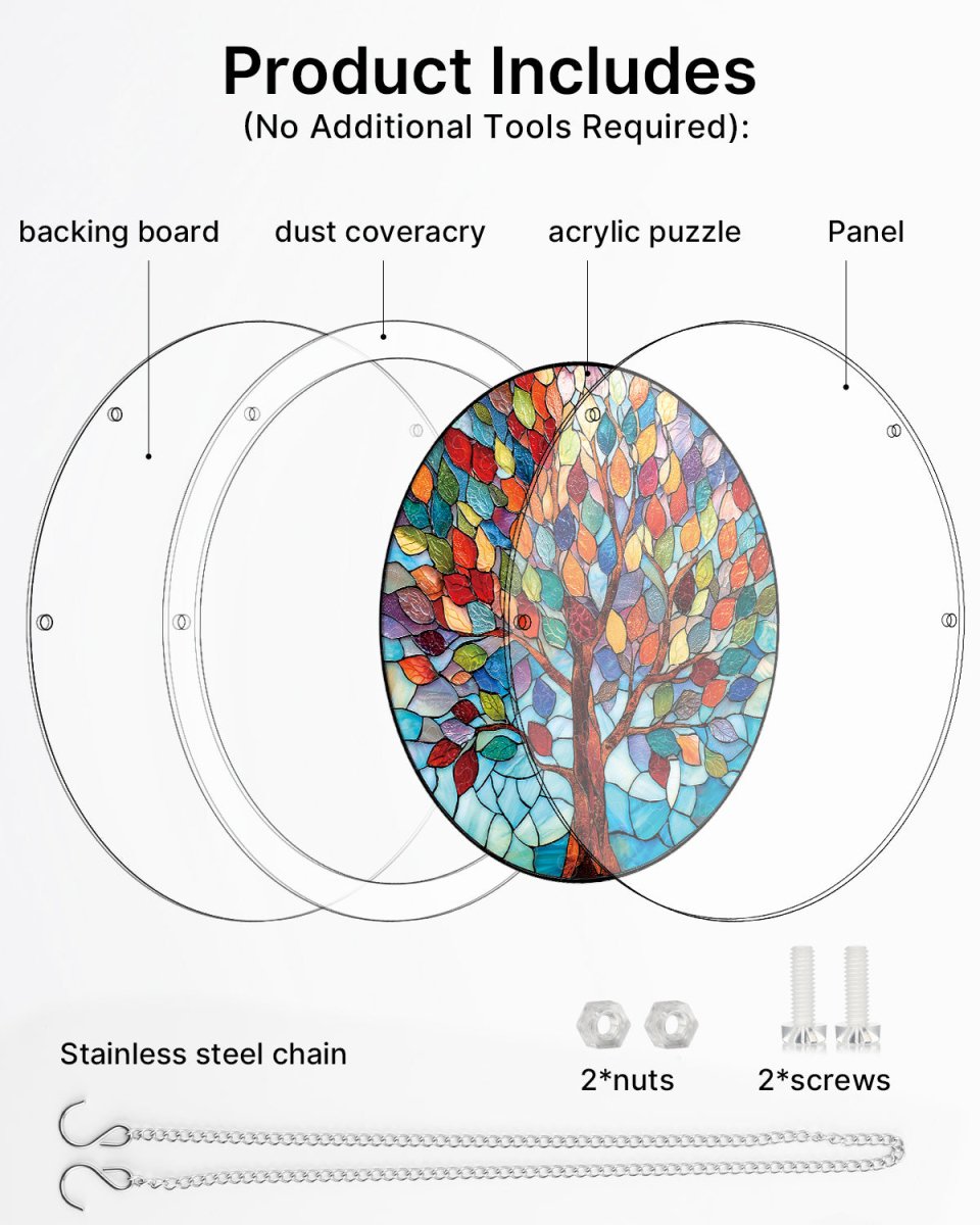 83 - piece Acrylic Jigsaw Puzzle Suncatcher - Vivid Tree of Life - KAAYEE Puzzle