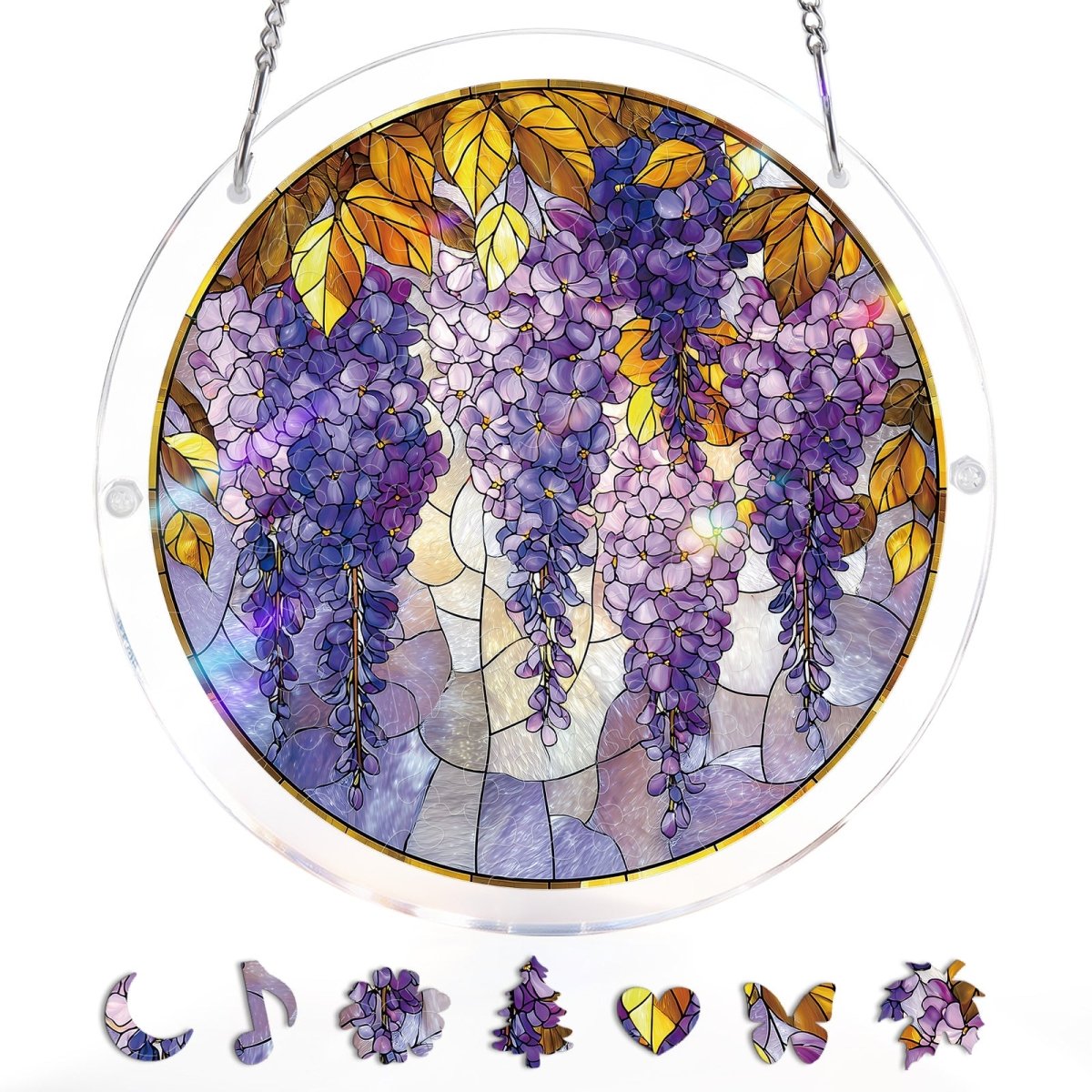 83 - piece Acrylic Jigsaw Puzzle Suncatcher - Wisteria in Glasslight - KAAYEE Puzzle