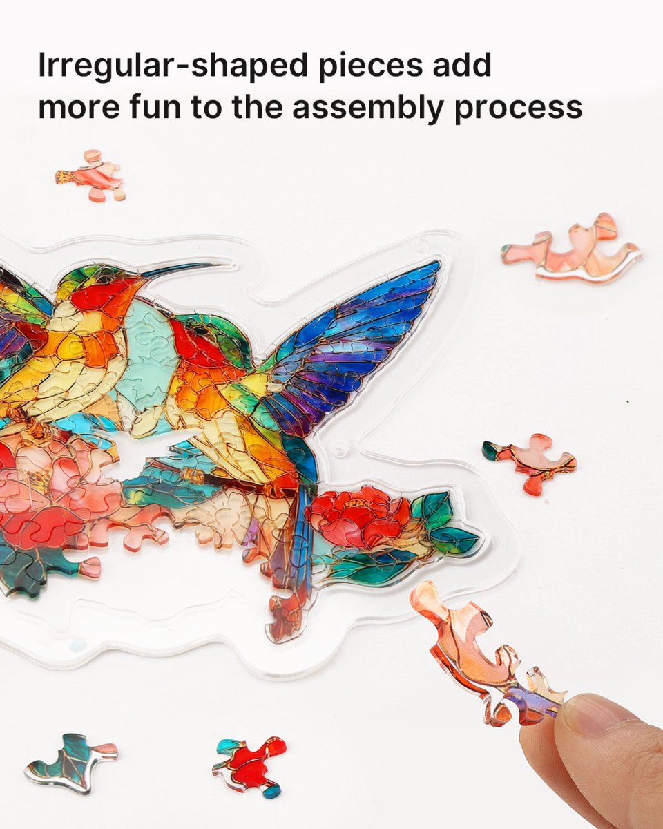95 - piece Acrylic Jigsaw Puzzle Suncatcher - Two Birds of Spring - KAAYEE Puzzle