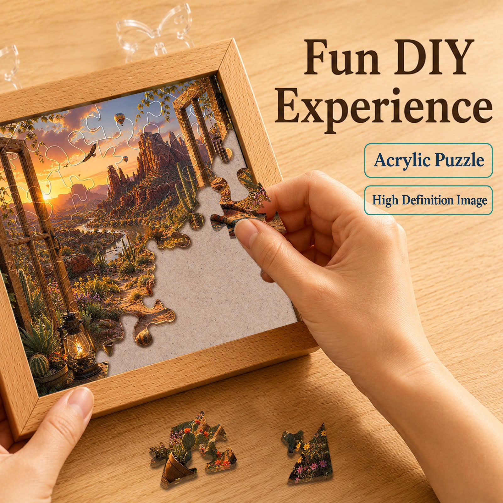 Acrylic Jigsaw Puzzle Wooden Frame Night Light -Canyon Vista