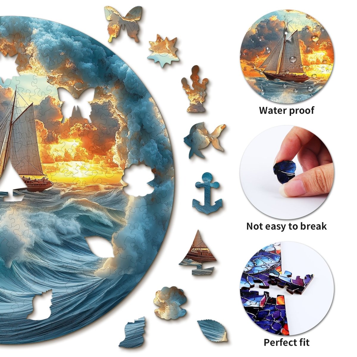 A sailboat in stormy seas Wooden Jigsaw Puzzle - KAAYEE Puzzle