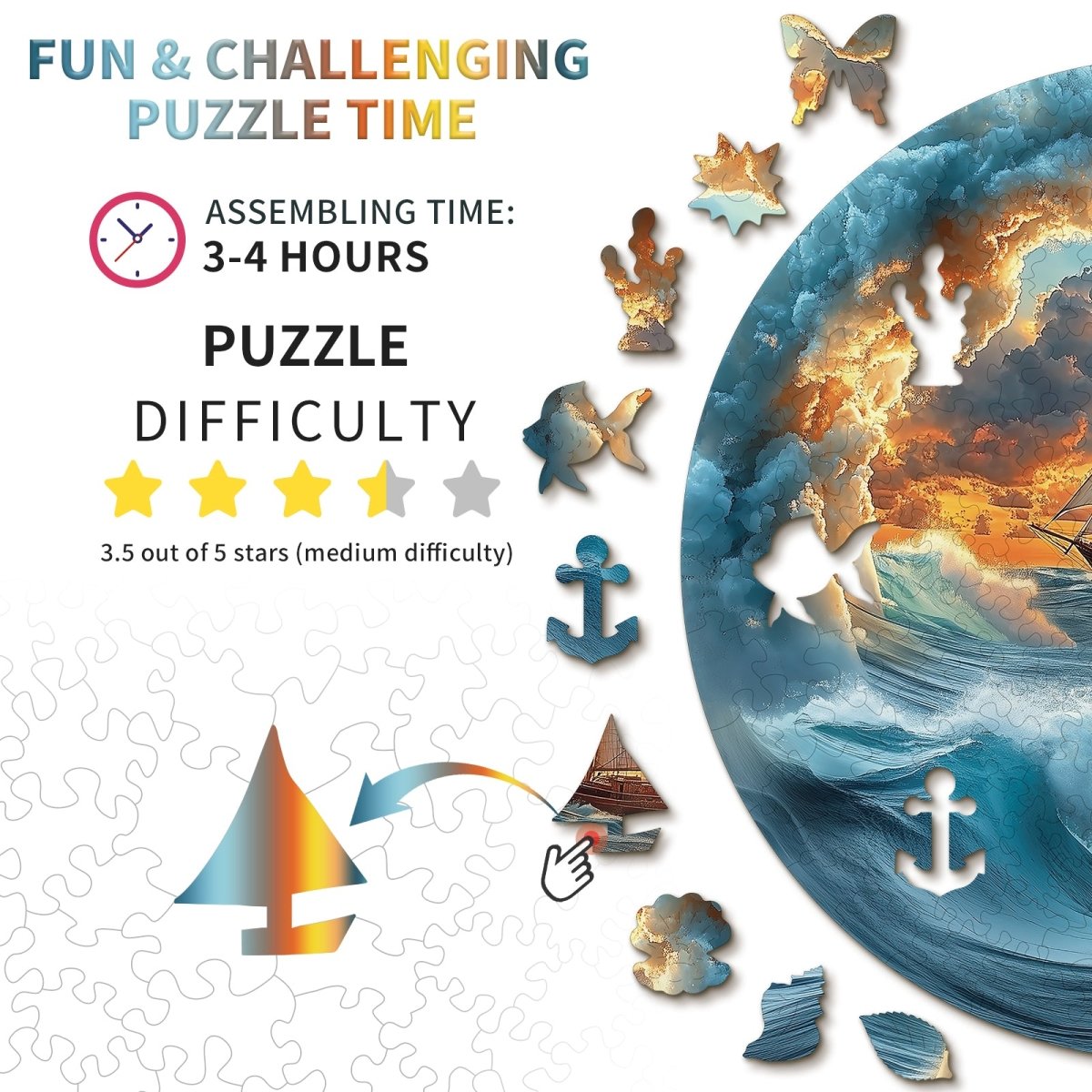 A sailboat in stormy seas Wooden Jigsaw Puzzle - KAAYEE Puzzle