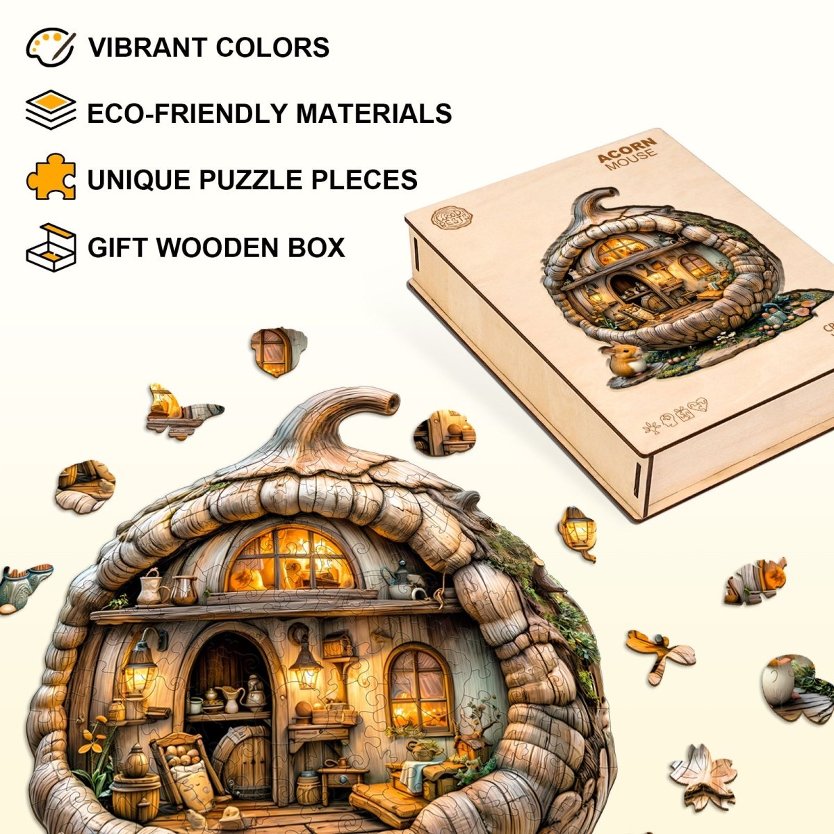 Acorn mouse Wooden Jigsaw Puzzle - KAAYEE Puzzle