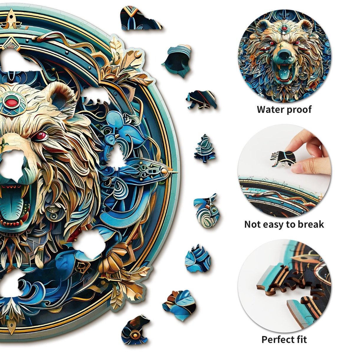 Angry Bear Wooden Jigsaw Puzzle - KAAYEE Puzzle