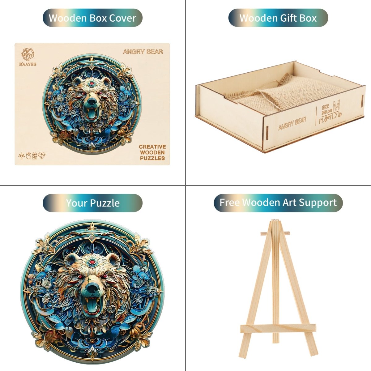 Angry Bear Wooden Jigsaw Puzzle - KAAYEE Puzzle