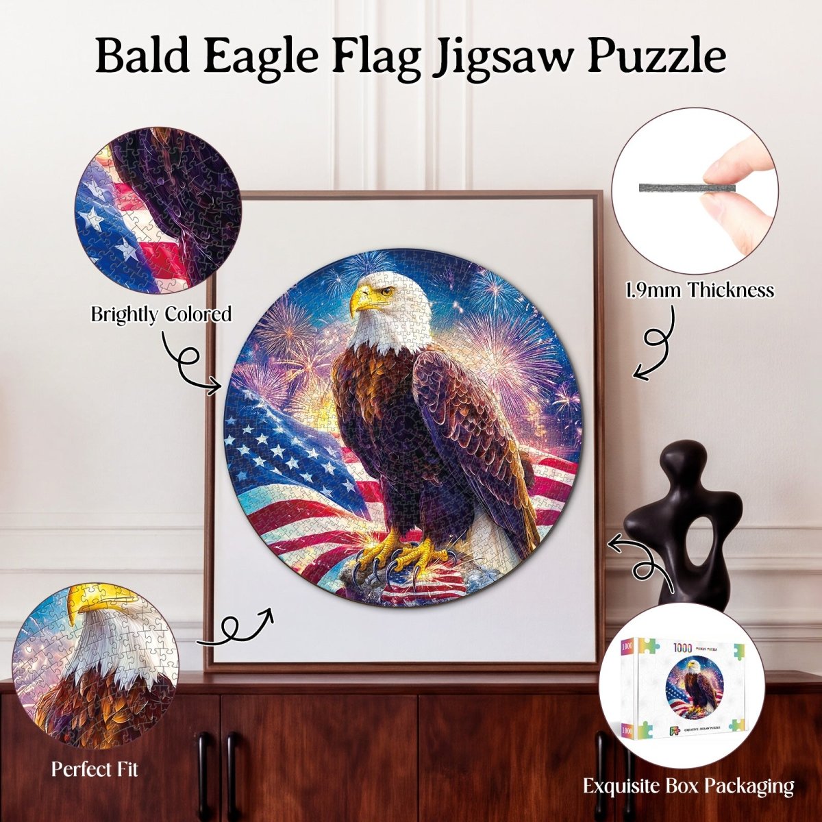 Artistic 1000 - Piece Cardboard Jigsaw Puzzle - Bald Eagle Flag - KAAYEE Puzzle