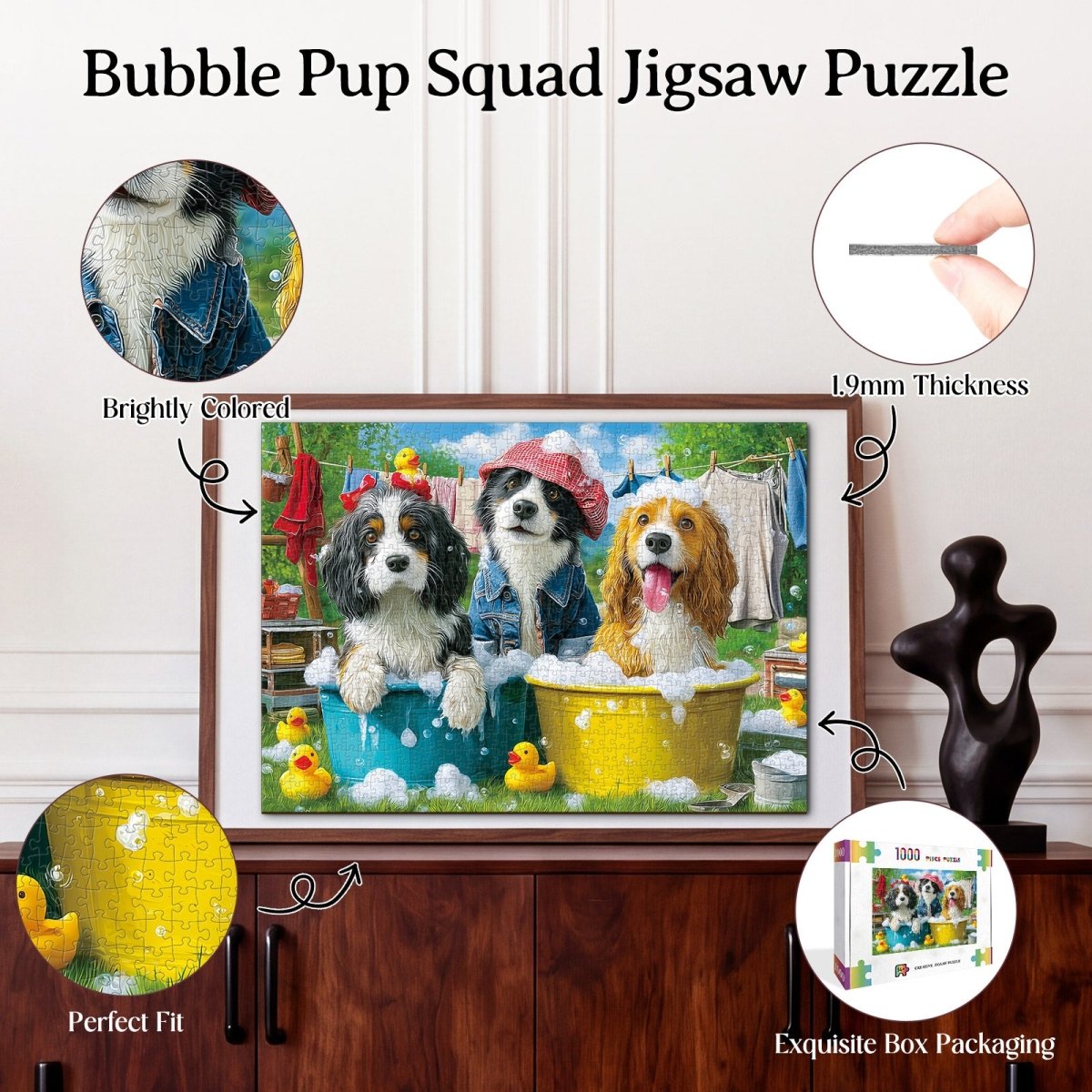 Artistic 1000 - Piece Cardboard Jigsaw Puzzle - Bubble Pup Squad - KAAYEE Puzzle
