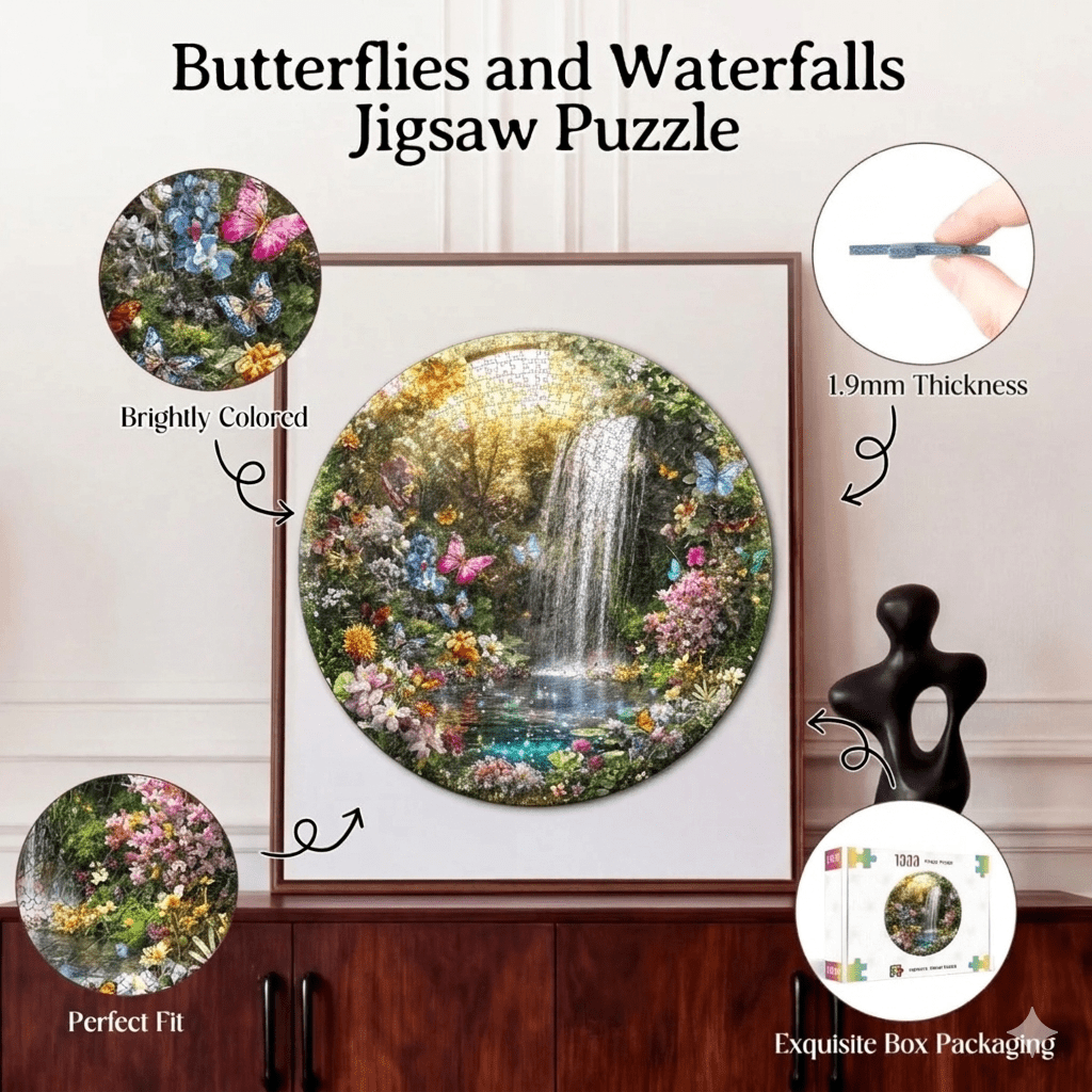 Artistic 1000 - Piece Cardboard Jigsaw Puzzle - Butterflies and Waterfalls - KAAYEE Puzzle