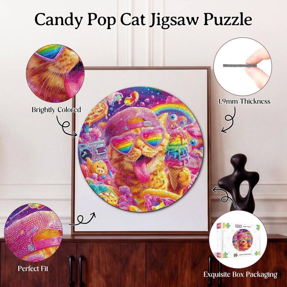 Artistic 1000 - Piece Cardboard Jigsaw Puzzle - Candy Pop Cat - KAAYEE Puzzle