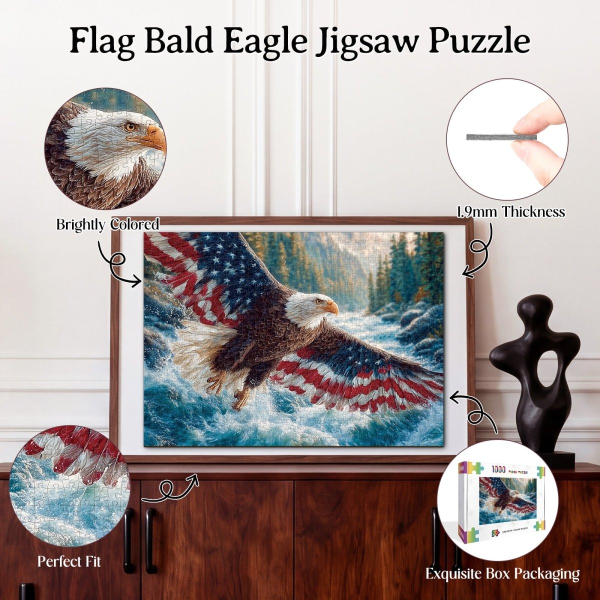 Artistic 1000 - Piece Cardboard Jigsaw Puzzle - Flag Bald Eagle 1 - KAAYEE Puzzle