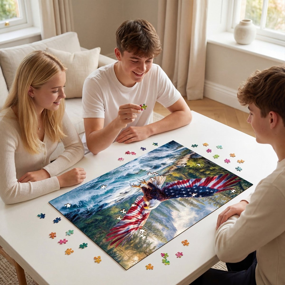 Artistic 1000 - Piece Cardboard Jigsaw Puzzle - Flag Bald Eagle 2 - KAAYEE Puzzle