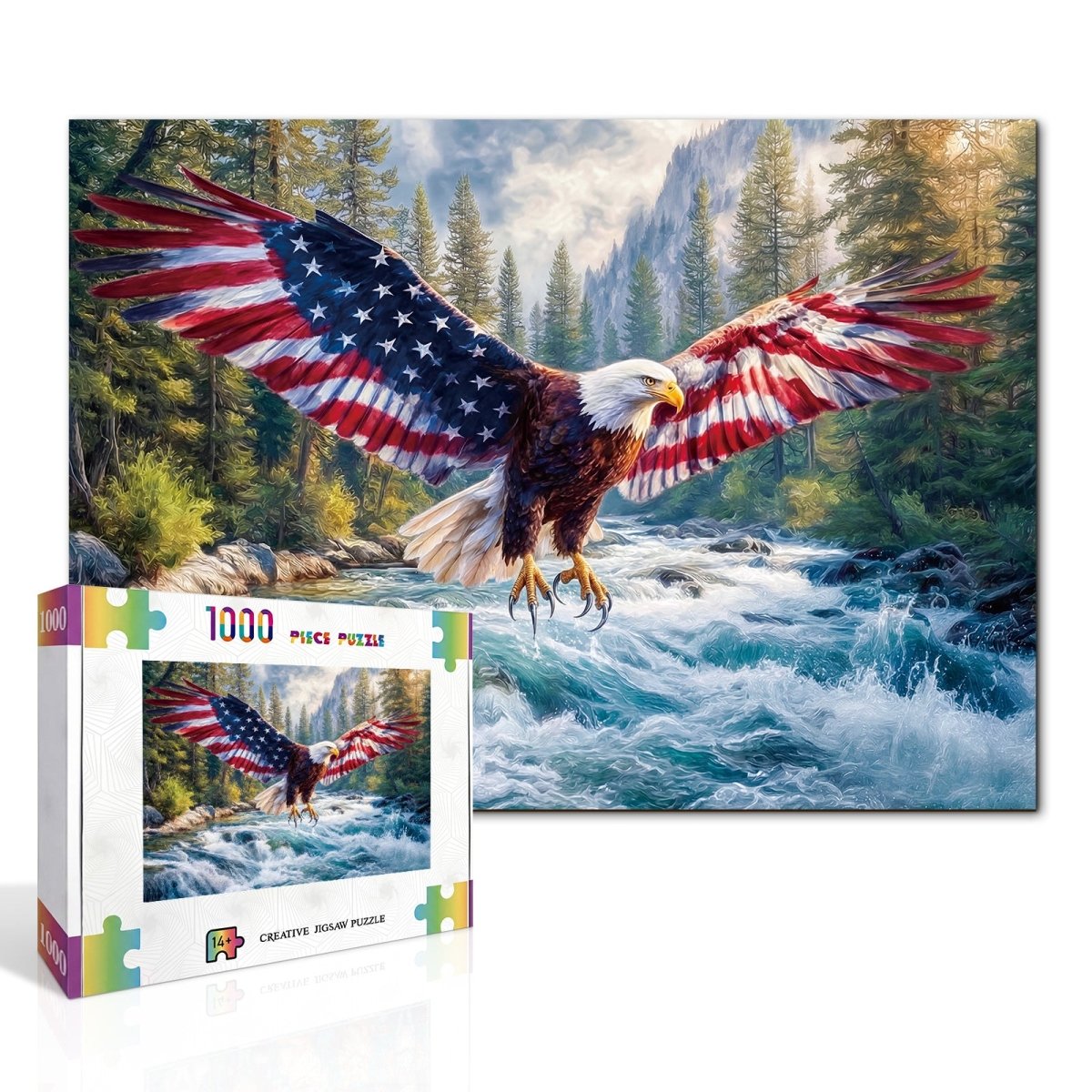 Artistic 1000 - Piece Cardboard Jigsaw Puzzle - Flag Bald Eagle 2 - KAAYEE Puzzle