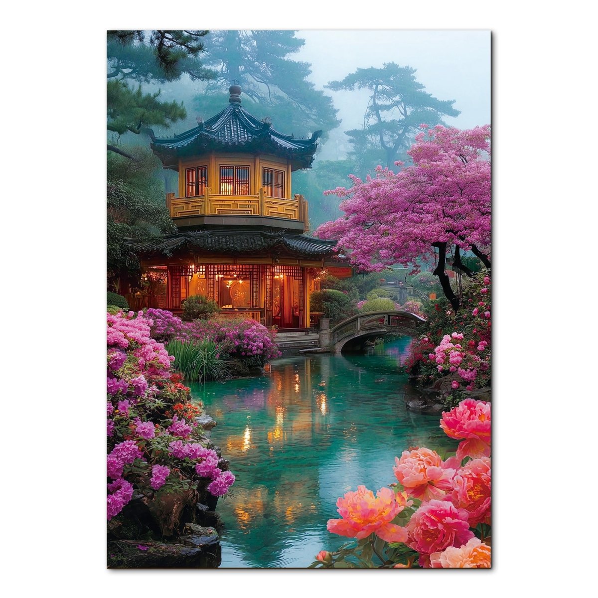 Artistic 1000 - Piece Cardboard Jigsaw Puzzle - Flower Courtyard by the Stream - KAAYEE Puzzle