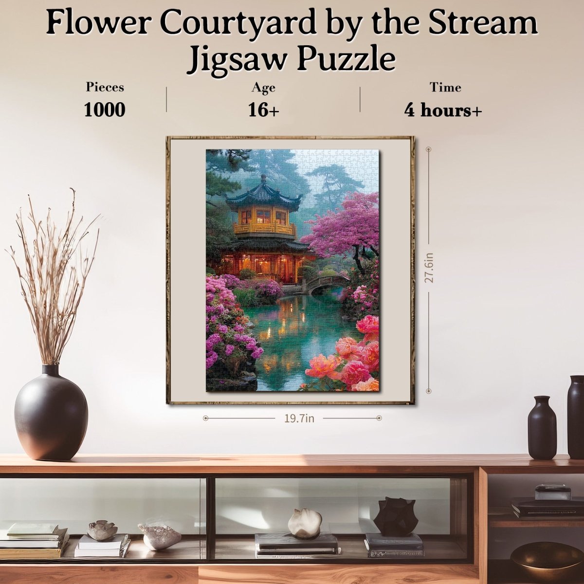 Artistic 1000 - Piece Cardboard Jigsaw Puzzle - Flower Courtyard by the Stream - KAAYEE Puzzle