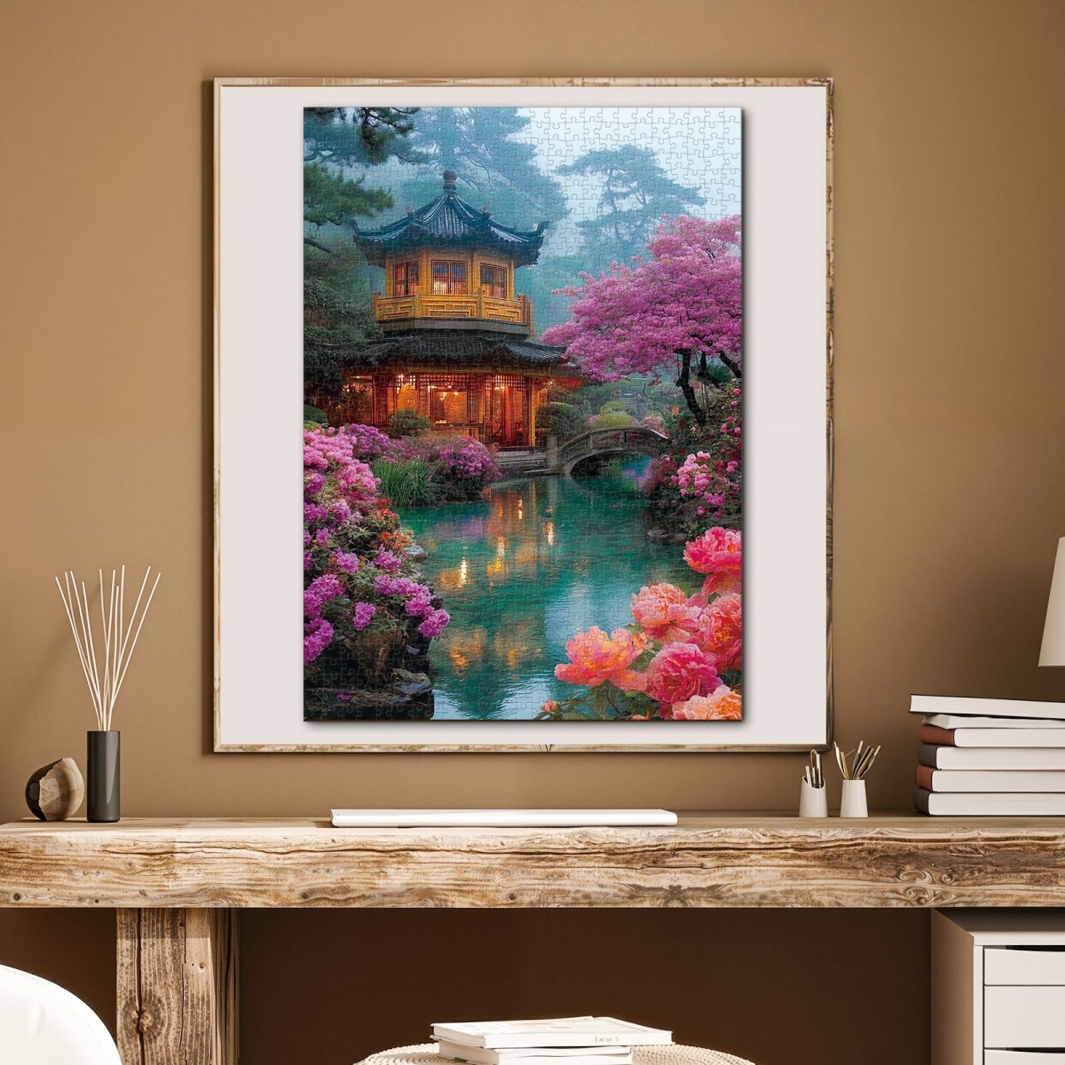 Artistic 1000 - Piece Cardboard Jigsaw Puzzle - Flower Courtyard by the Stream - KAAYEE Puzzle