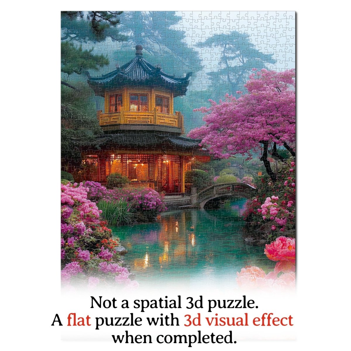 Artistic 1000 - Piece Cardboard Jigsaw Puzzle - Flower Courtyard by the Stream - KAAYEE Puzzle
