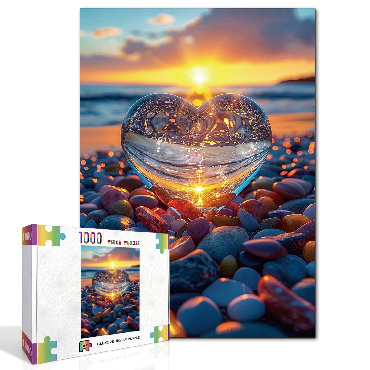 Artistic 1000 - Piece Cardboard Jigsaw Puzzle - Glass Heart Sunset - KAAYEE Puzzle