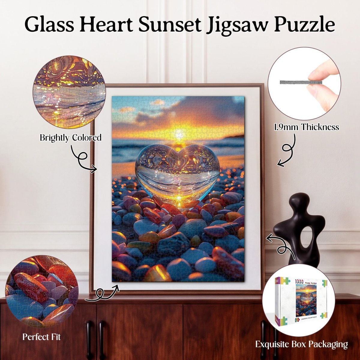 Artistic 1000 - Piece Cardboard Jigsaw Puzzle - Glass Heart Sunset - KAAYEE Puzzle